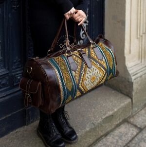 NWOT Authentic Moroccan Leather and Carpet Travel Bag